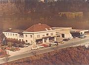 Historisches sepiafarbenes Foto der alten Plankenauer-Zentrale.